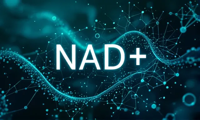 NAD+ research illustration — abstract cool scientific motif