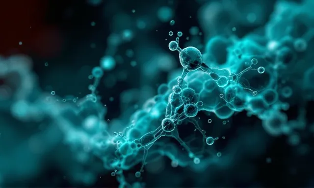 Tesamorelin research illustration — abstract cool scientific motif
